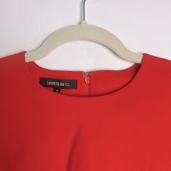 Lafayette 148 New York Red Orange Cape Sleeve Ruched Side Sheath Dress Size 4 - Picture 6 of 9